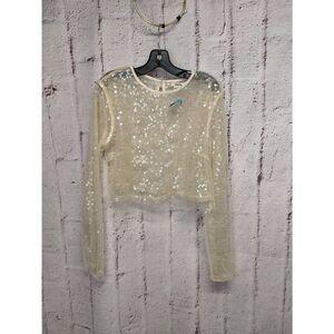 Jason‎ Wu Sequin Sheer Netted Crop Top Long Sleeve  Size XS NWT